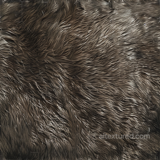 dark brown long fur leather PBR texture with dense and flowing strands Leather texture preview