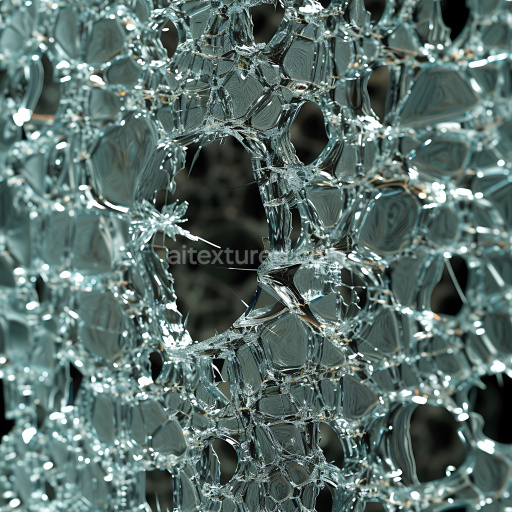 Seamless 3D PBR Cracked Glass Texture Featuring Jagged Holes and Fractures