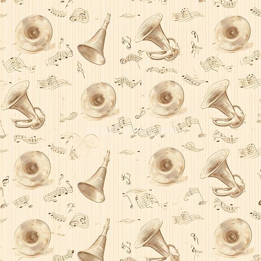 Seamless 3D PBR Vintage Scrapbook Texture with Hand-Drawn Musical Instruments and Notes