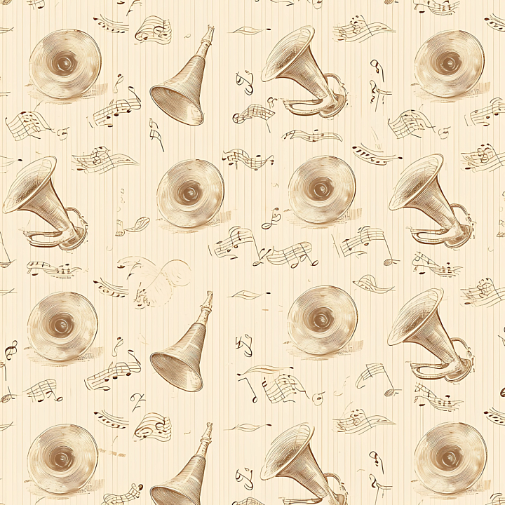 Vintage Scrapbook with Hand-Drawn Musical Instruments and Notes seamless PBR texture preview