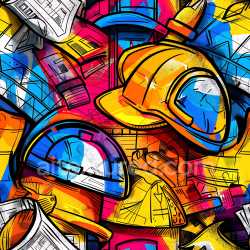 seamless Seamless 3D PBR Graffiti Texture Featuring Bright Helmets and Sketch Elements texture 8k free download PBR