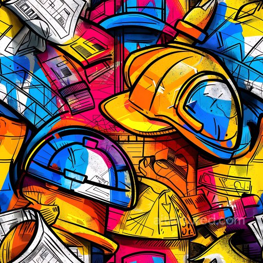 Seamless 3D PBR Graffiti Texture Featuring Bright Helmets and Sketch Elements texture preview