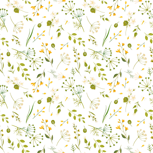 Seamless 3D PBR Wild Flower Pattern Texture with Delicate Green and Yellow Floral Details