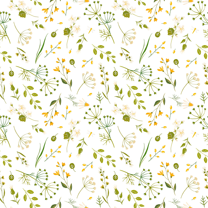 Wild Flower Pattern with Delicate Green and Yellow Floral Details seamless PBR texture preview