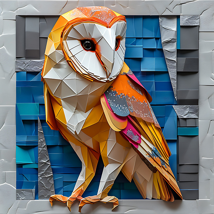Animal of Barn Owl with Origami-Inspired Faceted Feathers seamless PBR texture preview