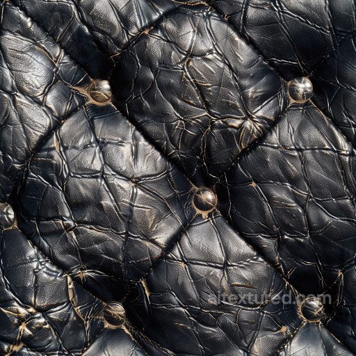 Quilted Black Aged Leather PBR Texture with Button Detailing and Weathered Grain seamless Leather PBR texture