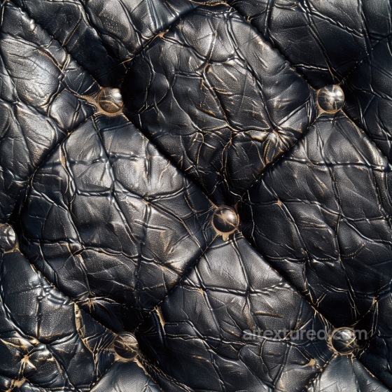 Quilted Black Aged Leather PBR Texture with Button Detailing and Weathered Grain Leather texture preview
