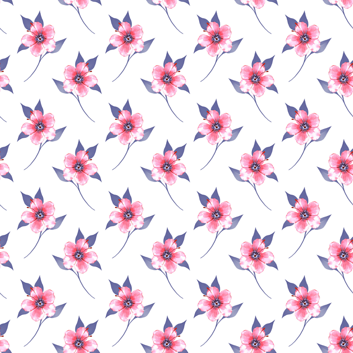 Delicate Pink and Purple Wild Flower Pattern on White Fabric seamless PBR texture preview