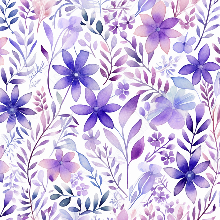 Featuring Purple Flower Watercolor Pattern seamless PBR texture preview