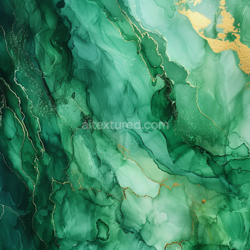 Seamless 3D Alcohol Ink PBR Texture with Emerald Green Fluid Waves and Gold Veining
