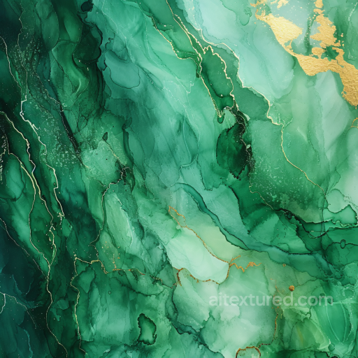 Alcohol Ink PBR Texture with Emerald Green Fluid Waves and Gold Veining seamless Alcohol ink PBR texture