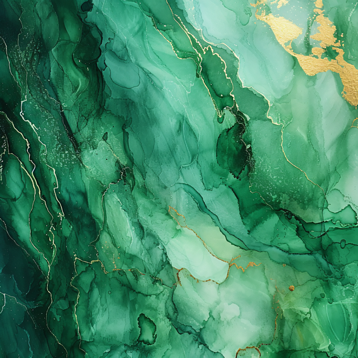 Alcohol Ink with Emerald Green Fluid Waves and Gold Veining seamless PBR texture preview