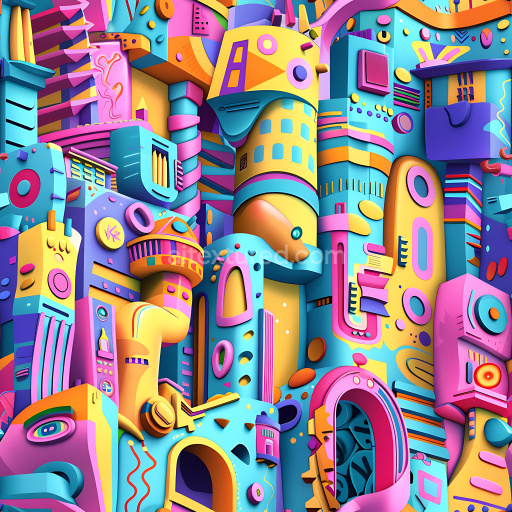 Seamless 3D PBR Graffiti Texture Featuring Multicolor Abstract Cartoon Forms