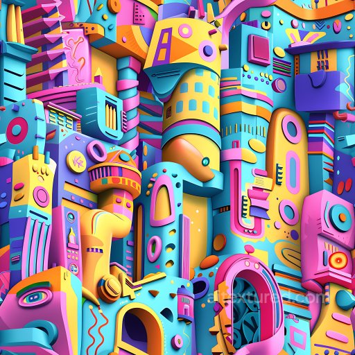Seamless 3D PBR Graffiti Texture Featuring Multicolor Abstract Cartoon Forms texture preview