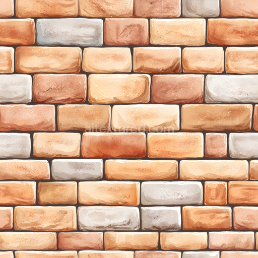 Seamless 3D Cracked Brick Wall PBR Texture with Soft Earthy Colors and Chipped Surfaces