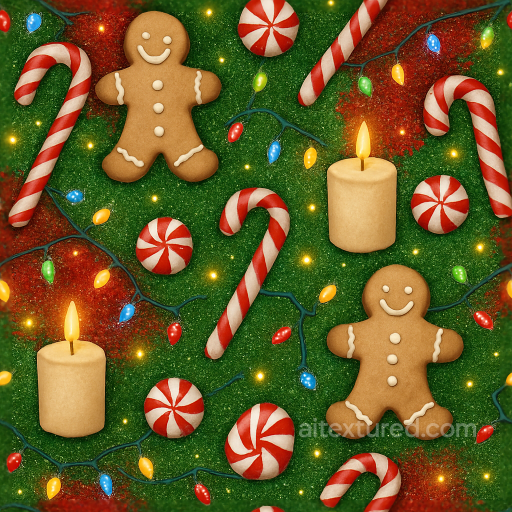 Gingerbread Cookie Candy Cane Striped Candy Christmas Lights seamless Merry christmas PBR texture