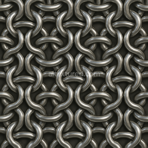 Seamless 3d texture pbr 8k of metallic sheen chainmail with welded rings