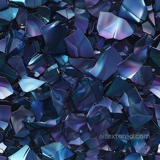 shattered glass PBR texture with reflective blue and purple shards Cracked & Holes texture preview