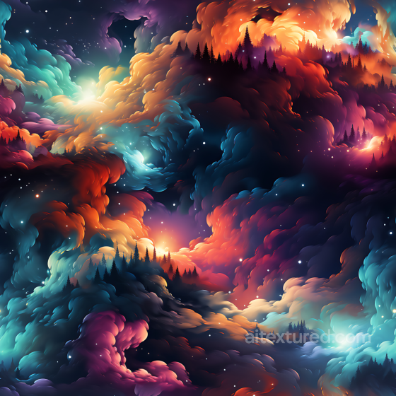 Space Texture Featuring Vibrant Nebula Clouds and Cosmic Forest Silhouettes Star, space, planets texture preview