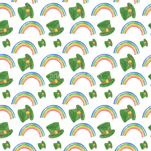 Preview — Seamless 3D PBR Texture Featuring Hand-Painted St Patrick Digital Paper Pattern with Green Hats and Rainbows