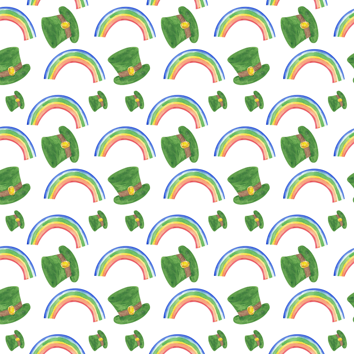 Featuring Hand-Painted St Patrick Digital Paper Pattern with Green Hats… seamless PBR texture preview