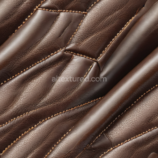 Seamless 3D stitched distressed brown leather PBR texture with rich grain and folds