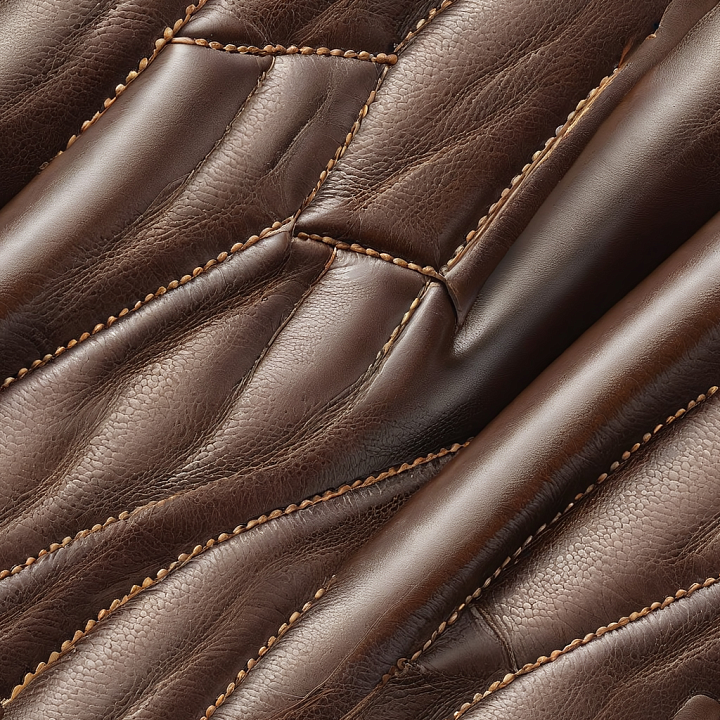 Stitched Distressed Brown Leather With Rich Grain And Folds seamless PBR texture preview