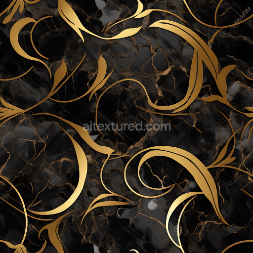Seamless 3D PBR Black Marble Flooring Texture with Luxurious Gold Vein Pattern
