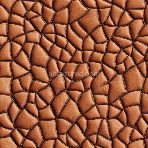 Seamless 3D cracked tan leather PBR texture with distinct stitched panels