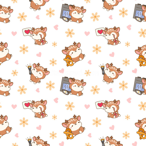 Pattern Bundle - Seamless 3D Pattern PBR Texture with Cute Cartoon Deer Motifs and Floral Accents texture preview