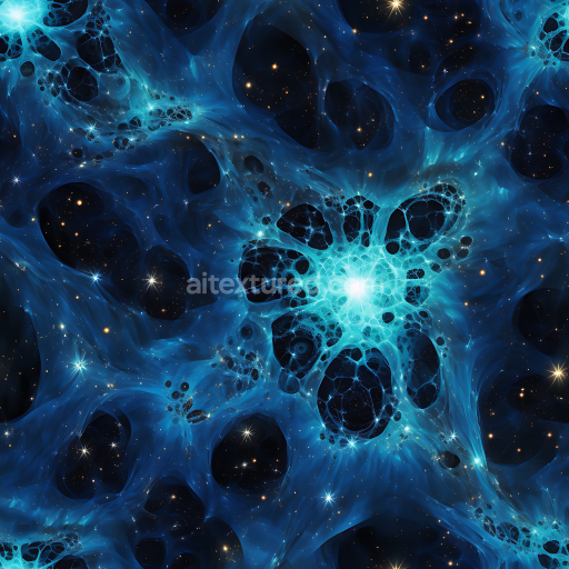 Seamless 3D Space PBR Texture Featuring Glowing Blue Nebula and Cosmic Starfield