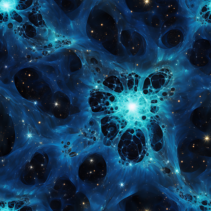Space Featuring Glowing Blue Nebula and Cosmic Starfield seamless PBR texture preview