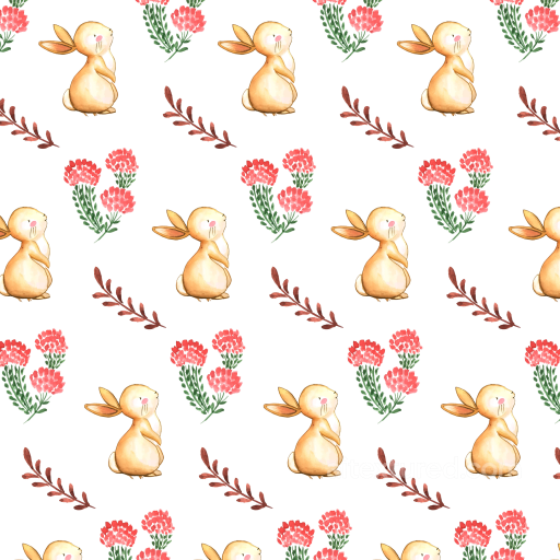 with Watercolor Bunny and Pink Floral Pattern seamless All Christmas Digital paper PBR texture