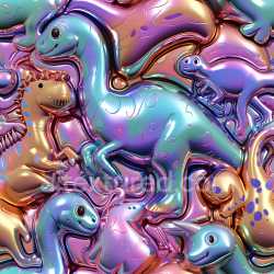 seamless Seamless 3D Inflated PBR Vinyl Texture with Colorful Puffy Dinosaur Bubbles texture 8k free download PBR