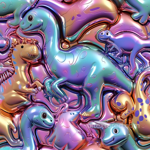 Inflated PBR Texture of Reflective Dinosaur-Shaped Vinyl Panels in Iridescent Colors seamless Inflated PBR texture