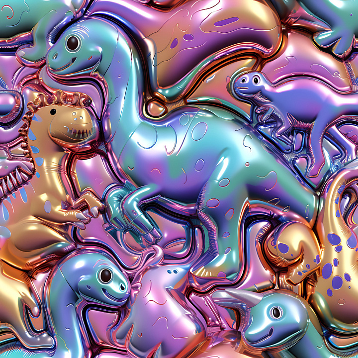Inflated Vinyl with Colorful Puffy Dinosaur Bubbles seamless PBR texture preview
