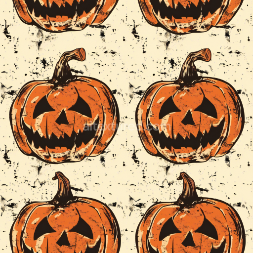 Seamless 3D PBR Vintage Halloween Jack-o'-Lantern Pumpkin Pattern Texture