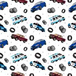 Pattern Bundle - Seamless 3D Pattern PBR Texture Featuring Cartoon Vehicles and Tires in Bright Colors texture preview