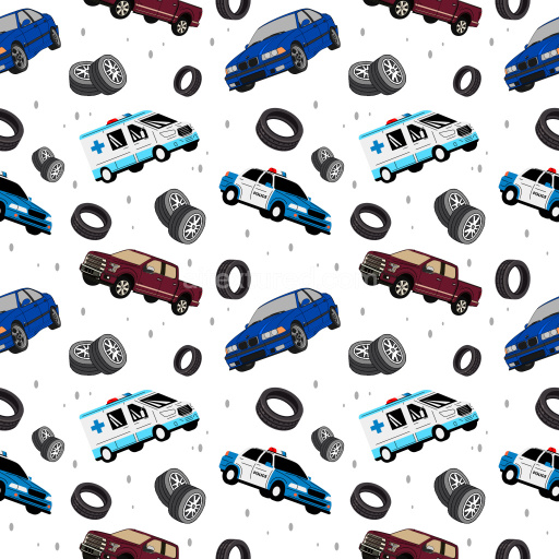 Pattern Bundle - Seamless 3D Pattern PBR Texture Featuring Cartoon Vehicles and Tires in Bright Colors texture preview