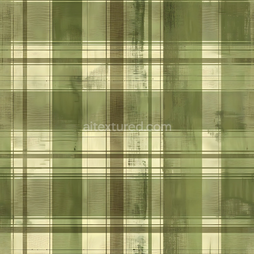 Seamless 3D PBR texture of green and cream plaid fabric with subtle grunge effect