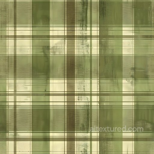Seamless 3D PBR texture of green and cream plaid fabric with subtle grunge effect texture preview