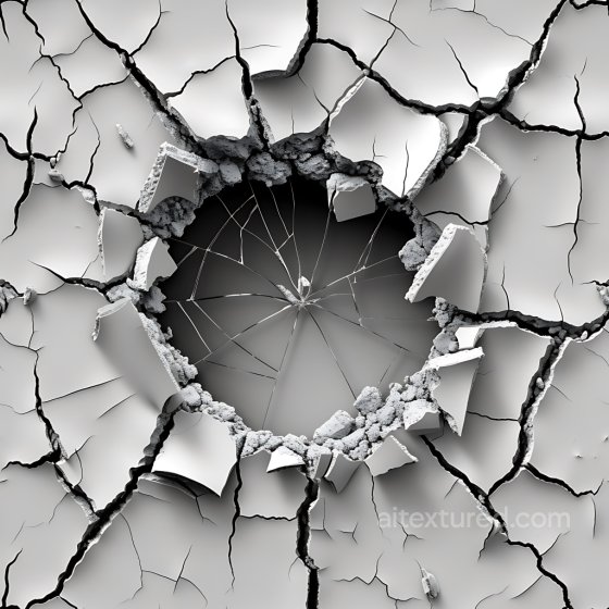 Cracked Plaster PBR Texture Featuring Deep Holes and Fragmented Surfaces Cracked & Holes texture preview