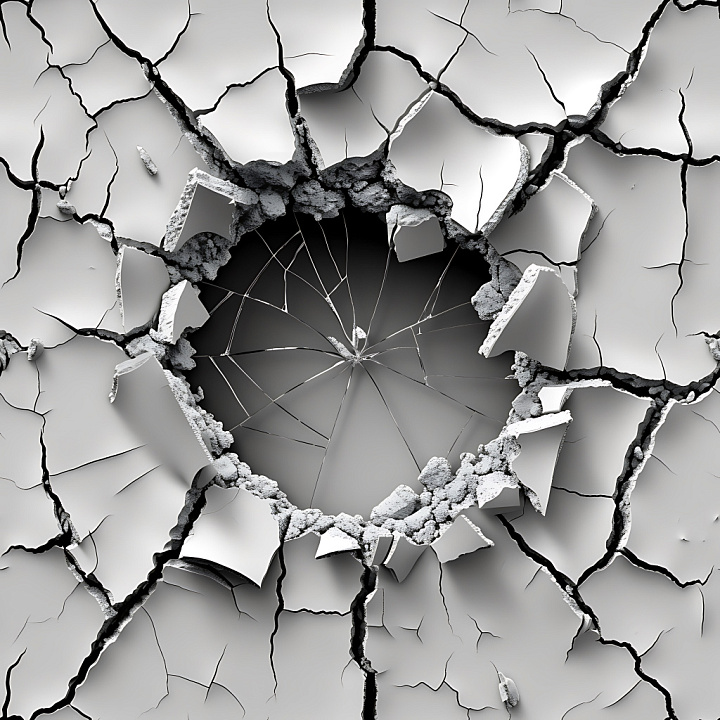 Cracked Plaster Featuring Deep Holes and Fragmented Surfaces seamless PBR texture preview