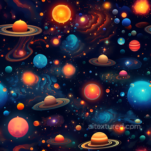 Space PBR Texture Featuring Colorful Planets and Galactic Nebulae seamless Star, space, planets PBR texture
