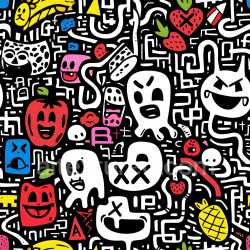 seamless Seamless 3D PBR Texture Featuring Colorful Cartoon Graffiti Characters and Shapes texture 8k free download PBR