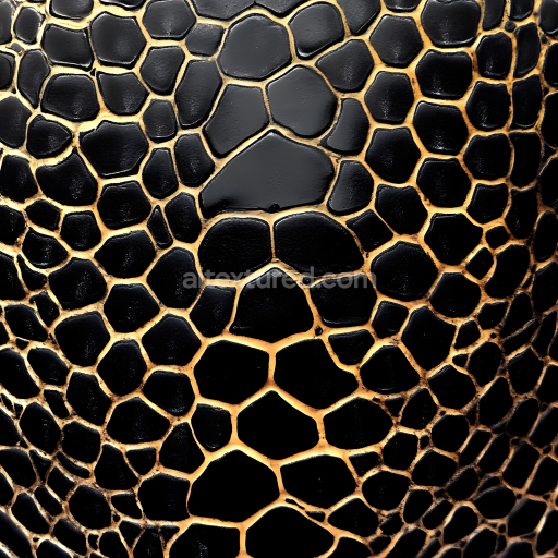 Seamless 3D PBR Texture of Glossy Black Reptilian Skin with Distinct Scale Pattern
