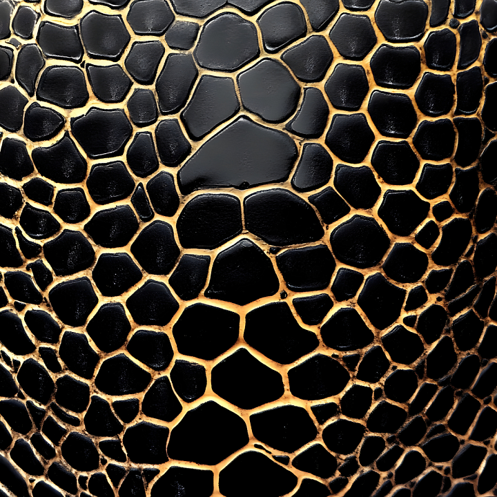 Glossy Black Reptilian Skin with Distinct Scale Pattern seamless PBR texture preview