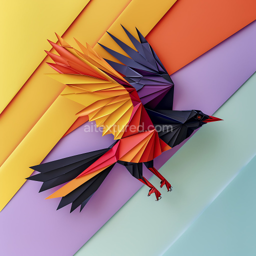 Seamless 3D PBR Texture Featuring Stylized Origami-Inspired Chough Bird Feathers