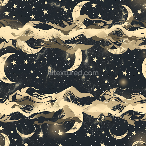 Seamless 3D Celestial Camouflage PBR Texture Featuring Moons, Stars & Abstract Waves