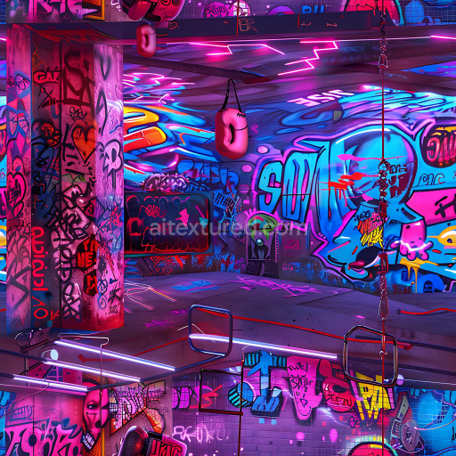 Seamless 3D PBR Graffiti Texture Featuring Neon Colors and Urban Street Art